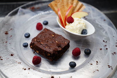 Close-up of cake slice in plate