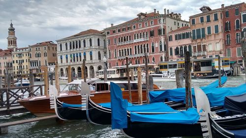 Boats moored at canal