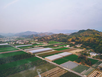 High angle view of townscape against sky