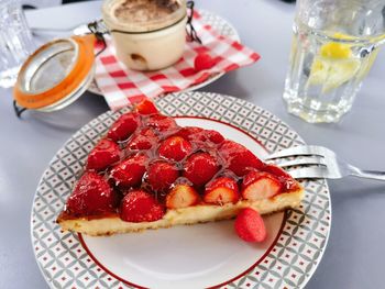 Close-up of strawberries in plate on table