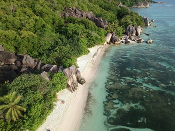 High angle view of rocks on beach