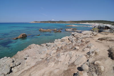 Scenic view of beach against clear sky