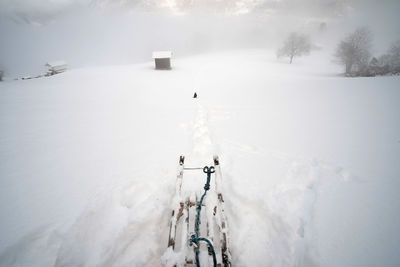 Scenic view of snow covered land