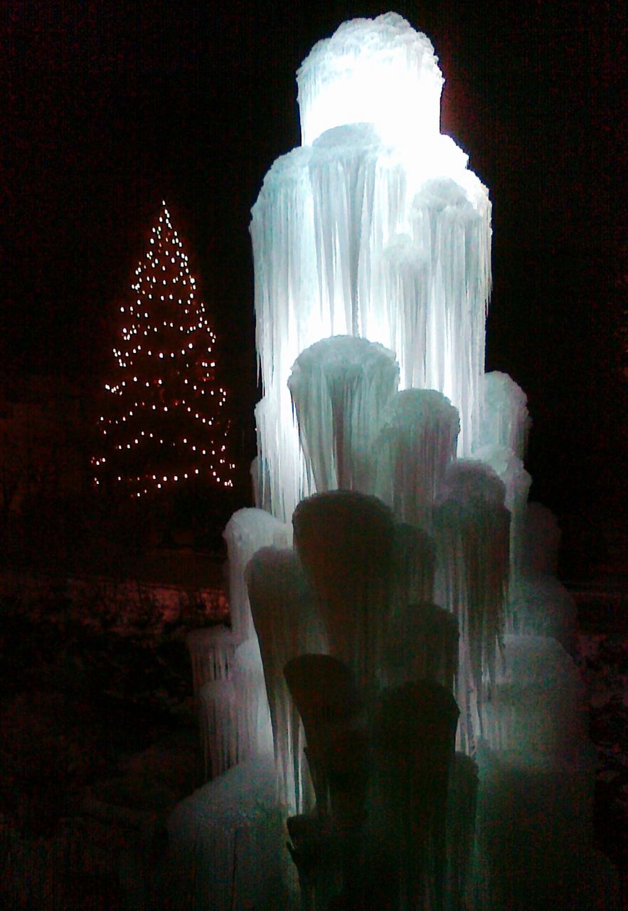 night, illuminated, no people, low angle view, indoors, close-up