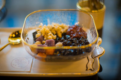 Close-up of breakfast served on table