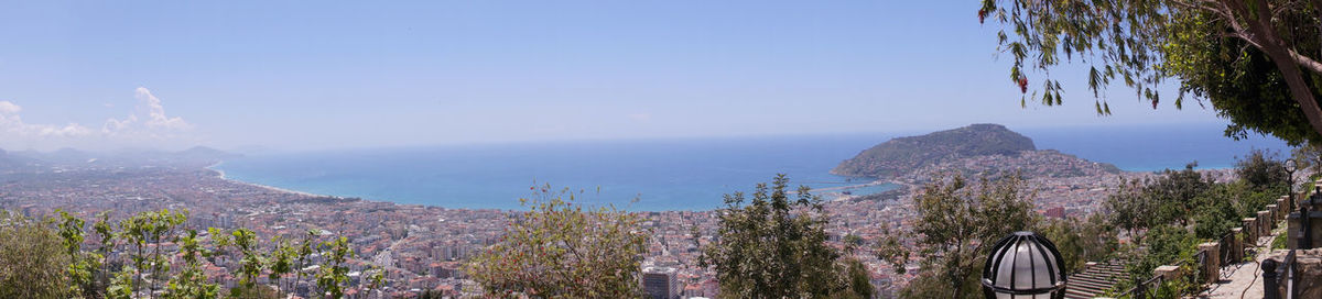 Panoramic shot of plants by sea against sky