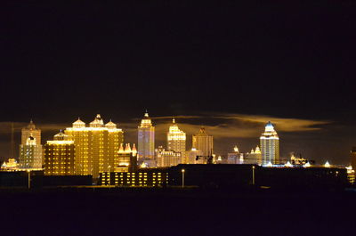 Illuminated buildings in city at night