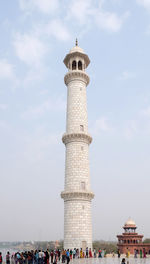 Minaret of the taj mahal crown of palaces, an ivory-white marble mausoleum in agra, india