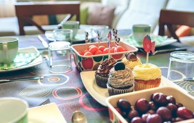 Close-up of cupcakes on table