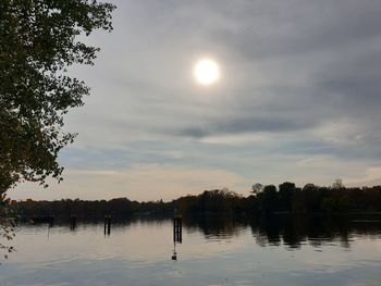 Scenic view of lake against sky during sunset