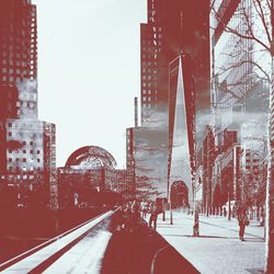 Road along buildings in city