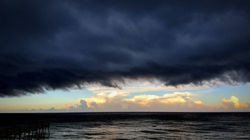 Scenic view of sea against dramatic sky