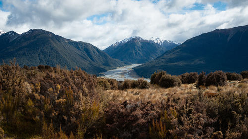 Scenic view of mountains against sky