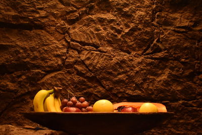 High angle view of apples on rock