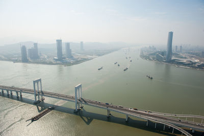 High angle view of suspension bridge