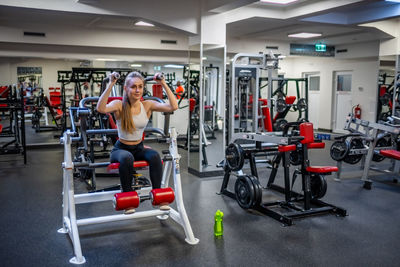 Dumbbells in gym