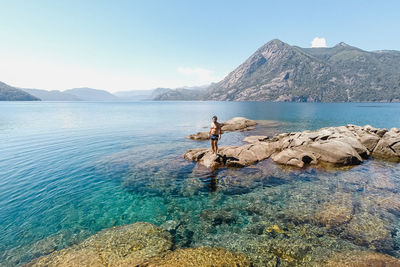 Scenic view of lake against clear sky