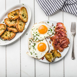 High angle view of breakfast served on table