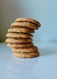 Stack of cookies on table