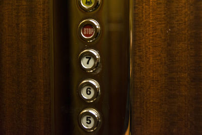 Close up of elevator buttons