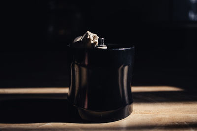 Close-up of coffee cup on table