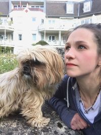 Portrait of woman with dog