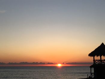 Scenic view of sea against orange sky