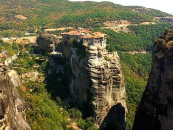 High angle view of monastery on mountain