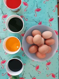 High angle view of breakfast on table