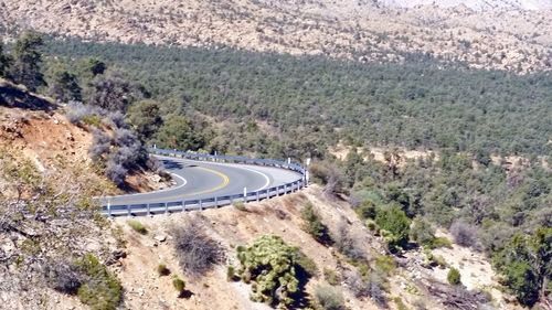 High angle view of winding road on mountain