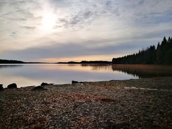 Scenic view of lake against sky during sunset