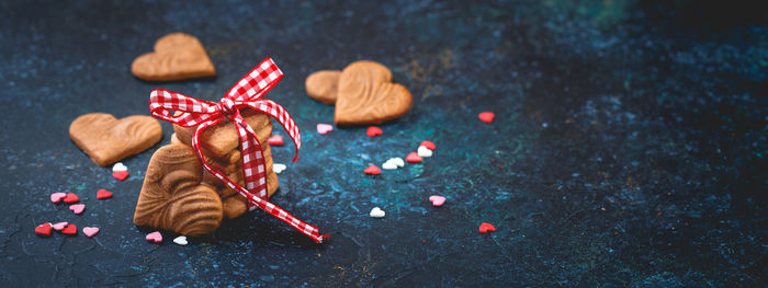 High angle view of christmas decorations on table