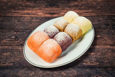 High angle view of dessert in plate on table