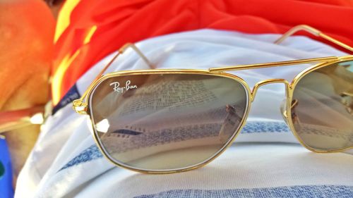 Close-up of sunglasses on eyeglasses