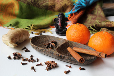 Close-up of fruits on table