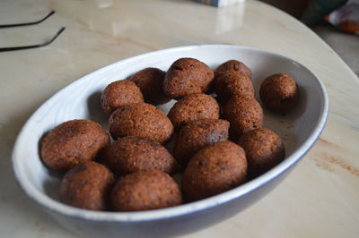 High angle view of food in plate