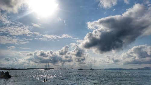 Scenic view of sea against cloudy sky