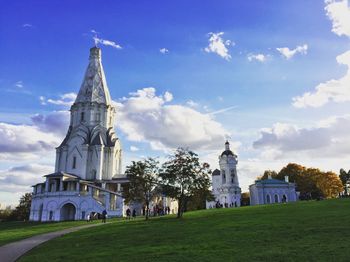 Exterior of church against blue sky