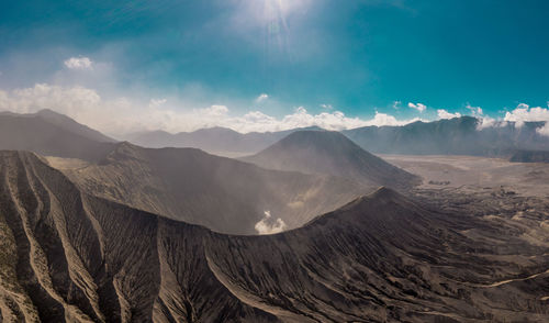 Panoramic view of volcanic mountain against sky