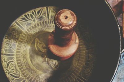 High angle view of drink in bowl on table