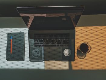 High angle view of laptop on table