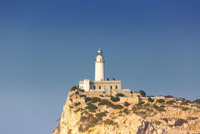 Lighthouse on building against clear blue sky