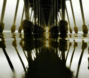 Reflection of pier in water