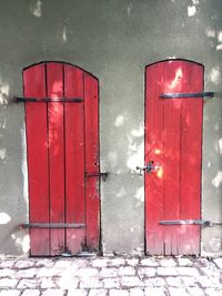 Close-up of closed red door