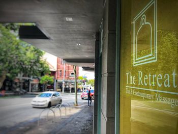 Information sign on road in city