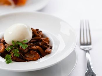 Close-up of food in plate on table