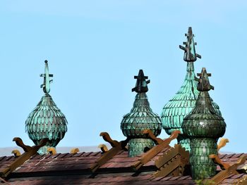 Low angle view of traditional building against clear blue sky