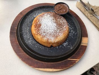 High angle view of dessert on table