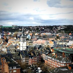 High angle shot of townscape against sky