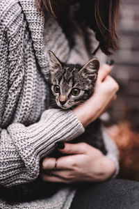 Midsection of woman holding cat